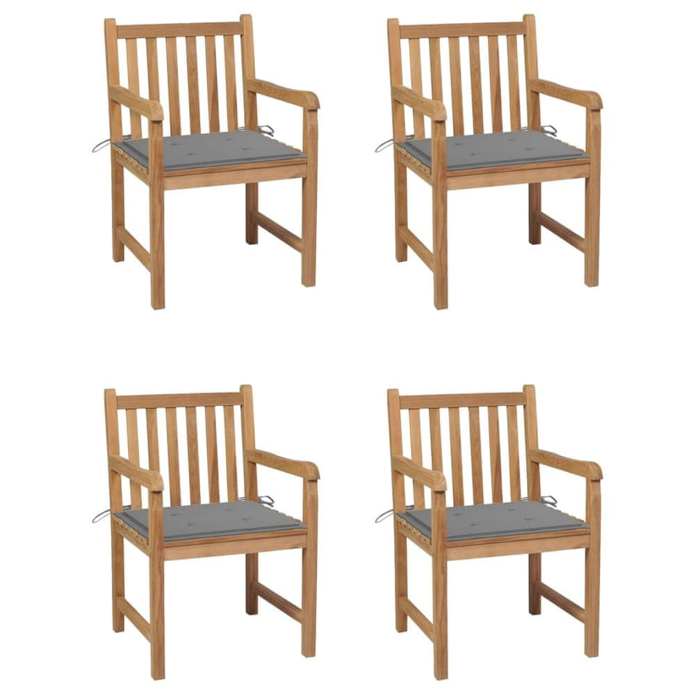 Petromila vidaXL Záhradné stoličky 4 ks, sivé podložky, tíkový masív